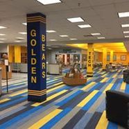 library space with Golden Bears painted on pillar in foreground